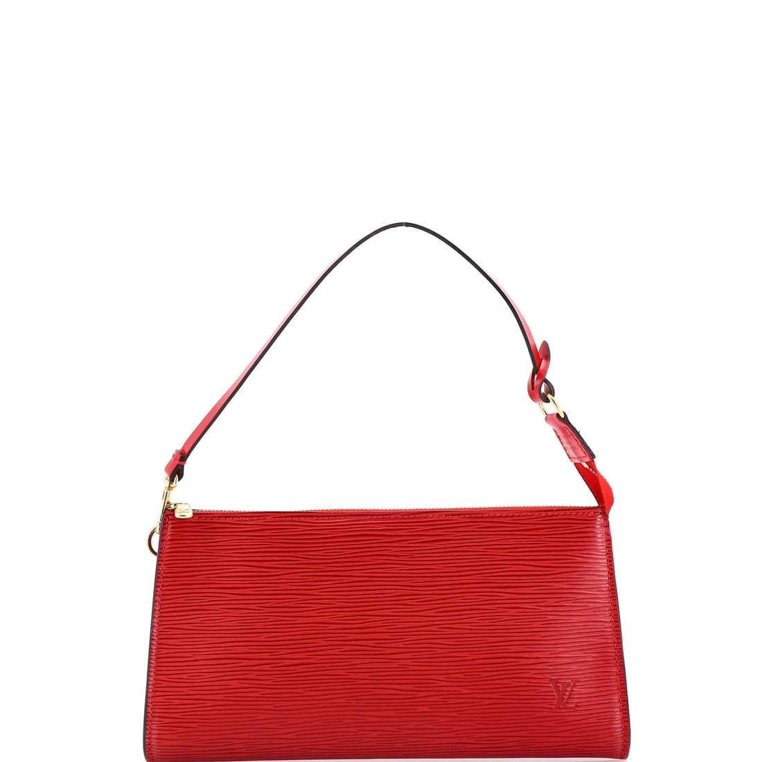 Louis Vuitton Pochette Accessoires Epi Leather: Louis Vuitton's Pochette Accessoires is a study in measured architecture, the kind of carry that telegraphs taste before it ever signals brand. The build is in Epi leather, Vuitton's textured grained 