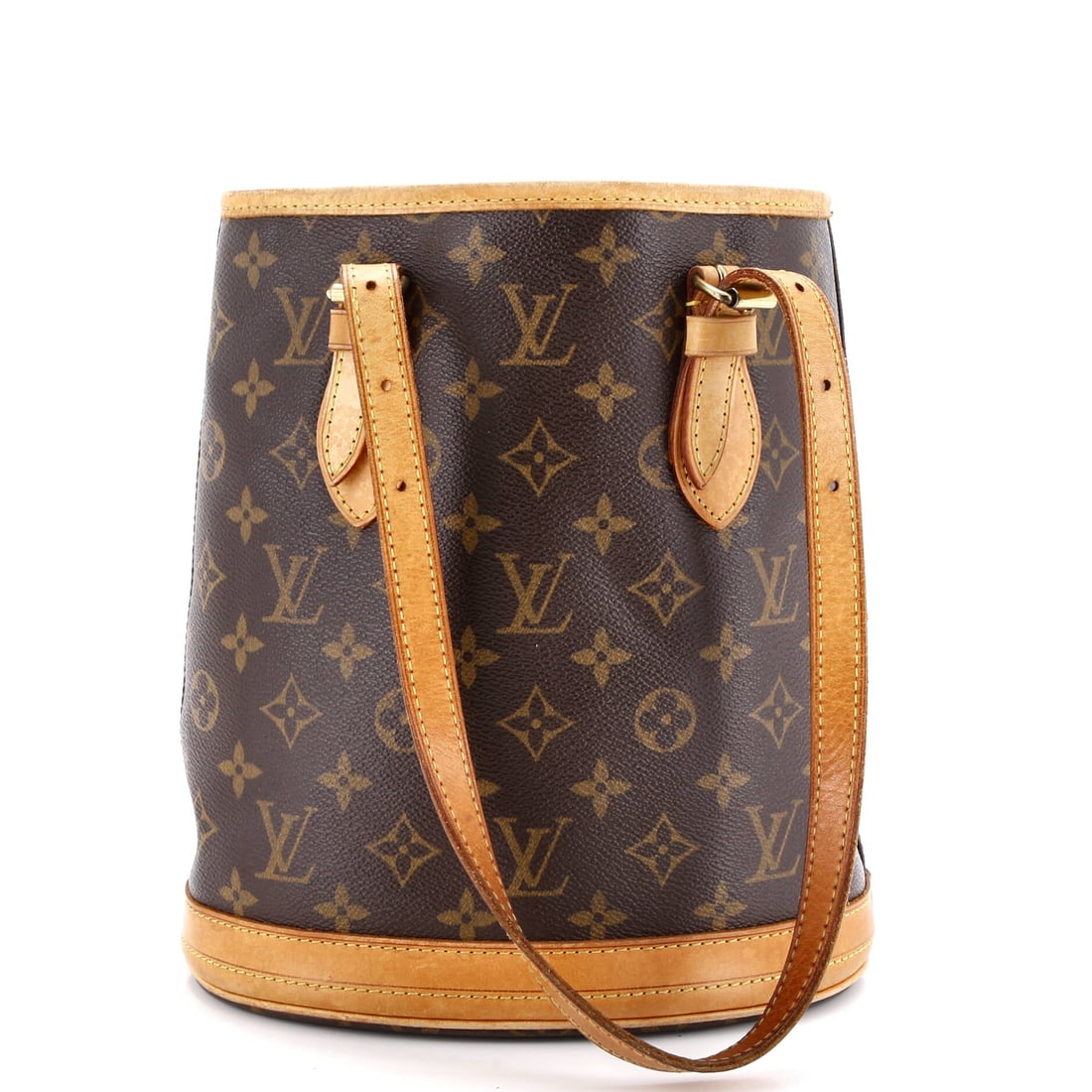 Louis Vuitton Petit Bucket Bag Monogram Canvas: Louis Vuitton's Petit Bucket Bag is a study in measured architecture, the kind of carry that telegraphs taste before it ever signals brand. The leatherwork is in Monogram coated canvas, the house's si