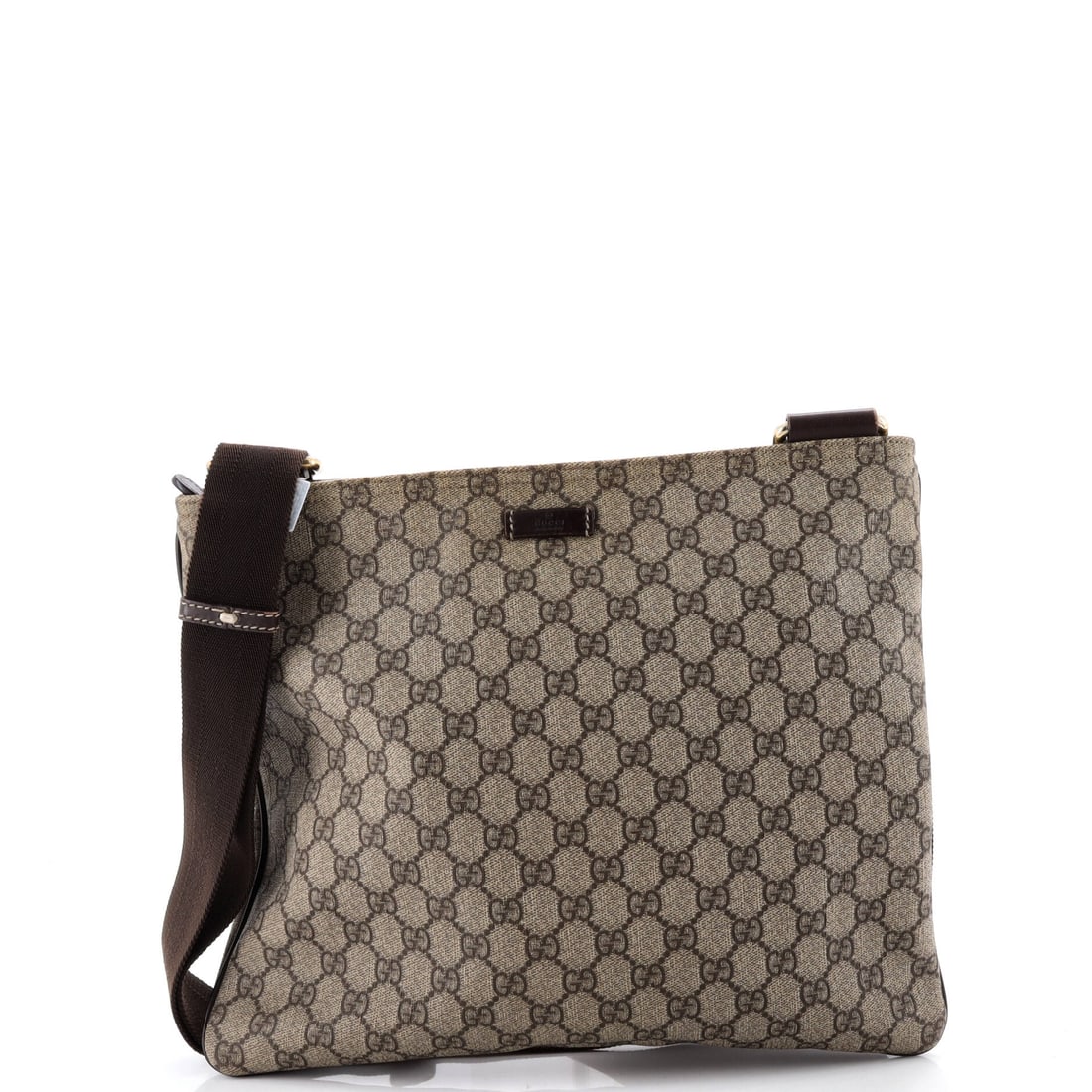 Gucci Zip Top Messenger Bag GG Coated Canvas Large: A Gucci Zip Top Messenger Bag in this configuration carries the proportions that have made the model a steady fixture in collector rotations. The make is in GG Coated Canvas, a choice that gives the p