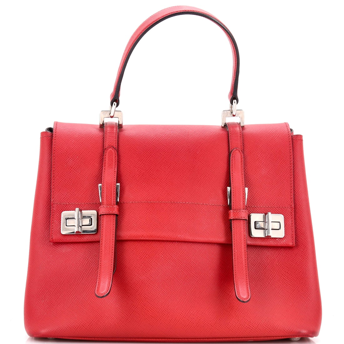 Prada Half Flap Double Turn Lock Satchel Saffiano Leather Medium: Prada's Half Flap Double Turn Lock Satchel arrives as a model whose silhouette has held its place in the conversation for reasons that are easy to see at a glance. Surface and finish come from Saffian