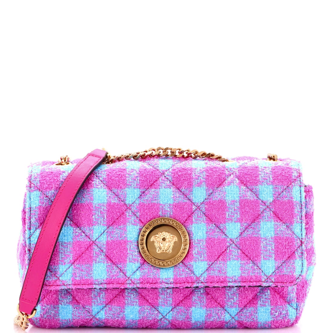 Versace Medusa Icon Chain Flap Bag Quilted Tweed East West (1 of 7)