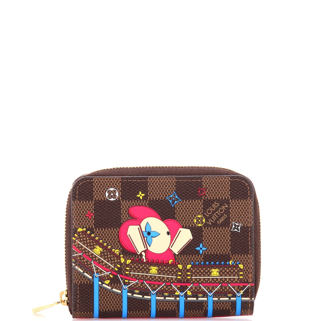 Louis Vuitton Zippy Coin Purse Limited Edition Vivienne Xmas Damier: The Zippy Coin Purse from Louis Vuitton sits in the maison's pouch language with the finish-work the house applies to its larger handbags. It carries the unmistakable hand of the Damier coated canvas,