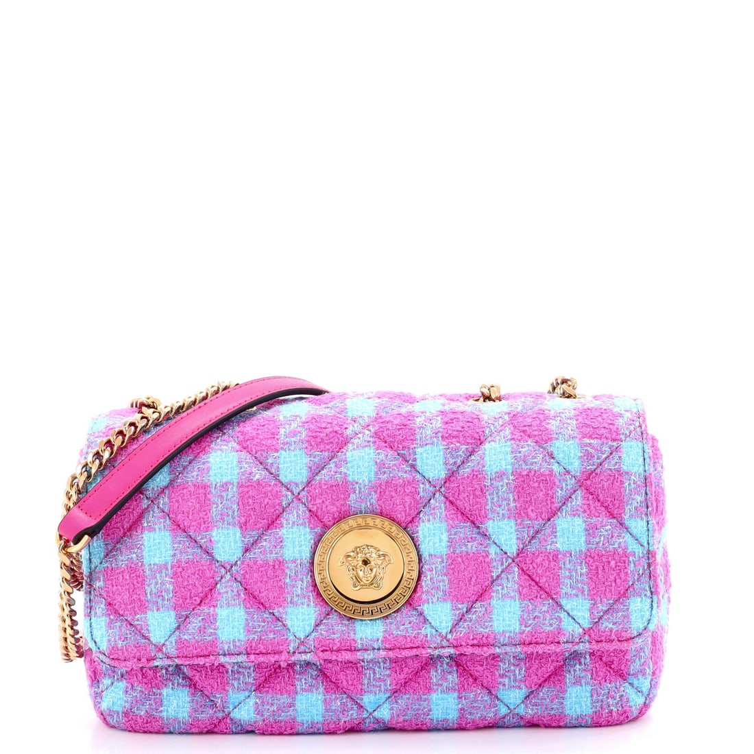 Versace Medusa Icon Chain Flap Bag Quilted Tweed East West (1 of 6)