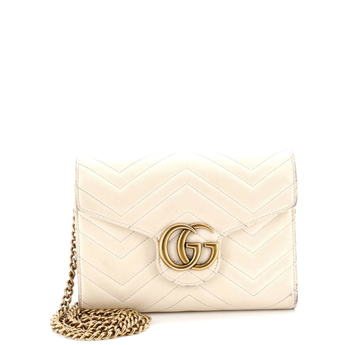 Gucci GG Marmont Chain Wallet Matelasse Leather Mini: The Gucci GG Marmont Chain Wallet carries a stance the maison has refined across many iterations into something instantly recognizable. The leatherwork is in matelasse, the quilted padded stitching te