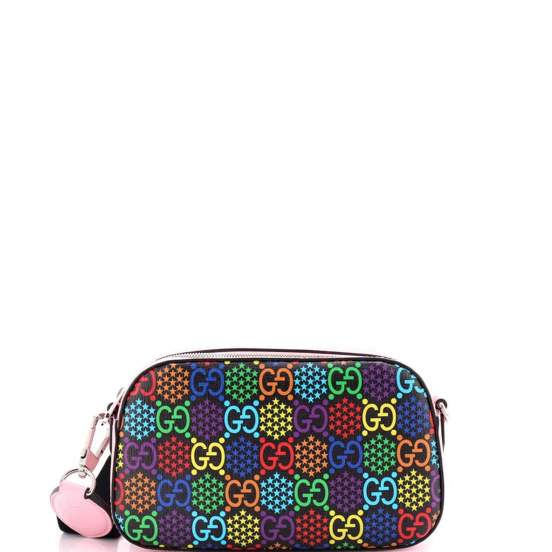 Gucci Camera Crossbody Bag Psychedelic Print GG Coated Canvas Small: Gucci's Camera Crossbody Bag sits squarely in the maison's most-quoted handbag language, with a profile that has earned its place in serious wardrobes. Built in Psychedelic Print GG Coated Canvas, the