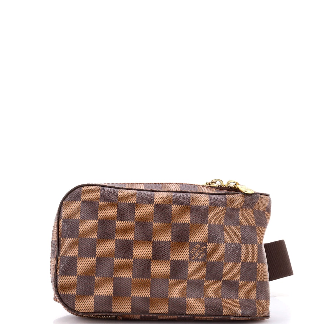 Louis Vuitton Geronimos Waist Bag Damier: The Geronimos Waist Bag is one of Louis Vuitton's most translatable silhouettes, a piece that adjusts to its wearer rather than the other way around. The leatherwork is in the Damier coated canvas, Vu