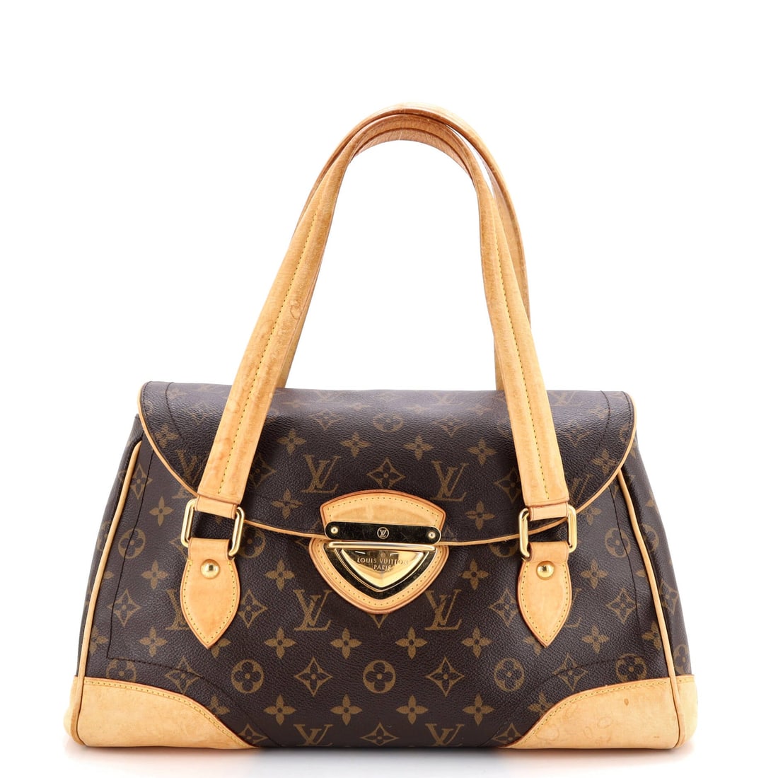 Louis Vuitton Beverly Handbag Monogram Canvas GM: Louis Vuitton's Beverly Handbag steps in with the considered architecture the maison saves for its most carried house bags. It is finished in Monogram coated canvas, the house's signature LV-print can