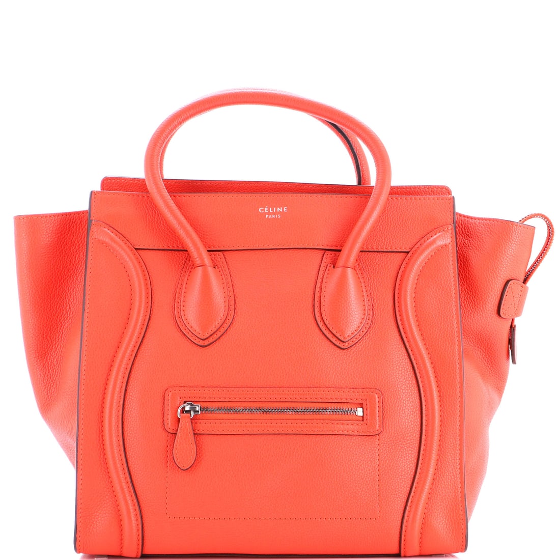 Celine Luggage Bag Grainy Leather Mini: The Luggage Bag sits in Celine's most quietly confident silhouette family, where line and weight do the talking. The make is in Grainy Leather, a choice that gives the piece its quiet authority. Profi