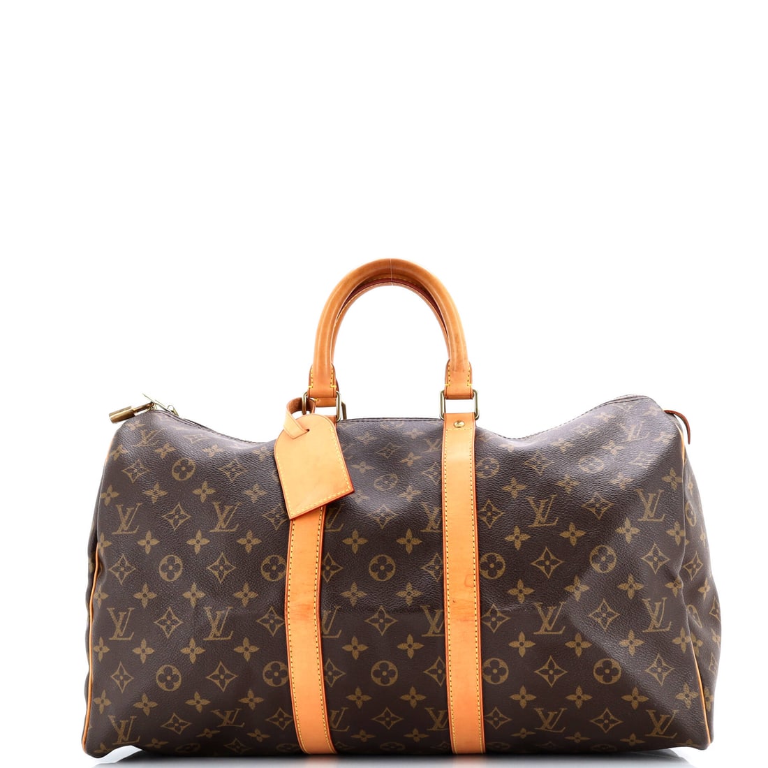 Louis Vuitton Keepall Bag Monogram Canvas 45: This Louis Vuitton Keepall Bag arrives through Maison de Beaubigonne's trade channel with the silhouette the house treats as a fixture in its core lineup. It is finished in Monogram coated canvas,