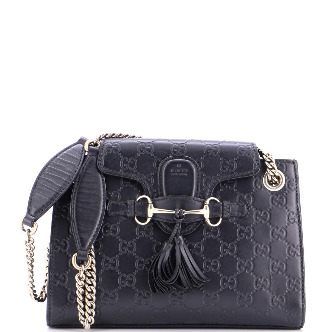 Gucci Emily Chain Flap Shoulder Bag Guccissima Leather Small: Gucci's Emily Chain Flap Shoulder Bag is a study in measured architecture, the kind of carry that telegraphs taste before it ever signals brand. The build is in Guccissima, the embossed GG-print
