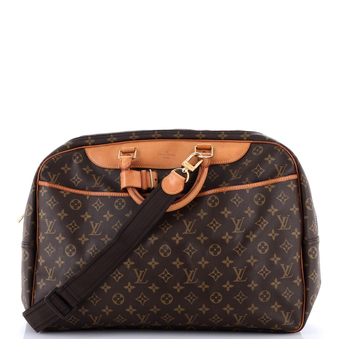 Louis Vuitton Alize Bag Monogram Canvas 24 Heures: The Alize Bag is one of Louis Vuitton's most translatable silhouettes, a piece that adjusts to its wearer rather than the other way around. The build is in Monogram coated canvas, the house's signatur