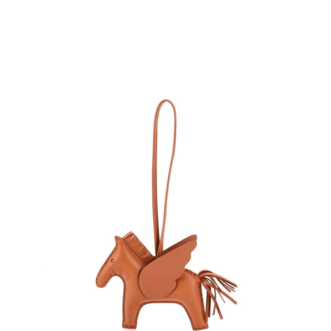Hermes Monochrome Pegase Rodeo Bag Charm Leather MM: Pocket-scaled, the Hermes Monochrome Pegase Rodeo Bag Charm clips neatly onto a chain, a strap, or a bag handle. Worked in Leather. Sized at 4 by 4.5 by 0.5 inches, the proportion reads as deliberate 