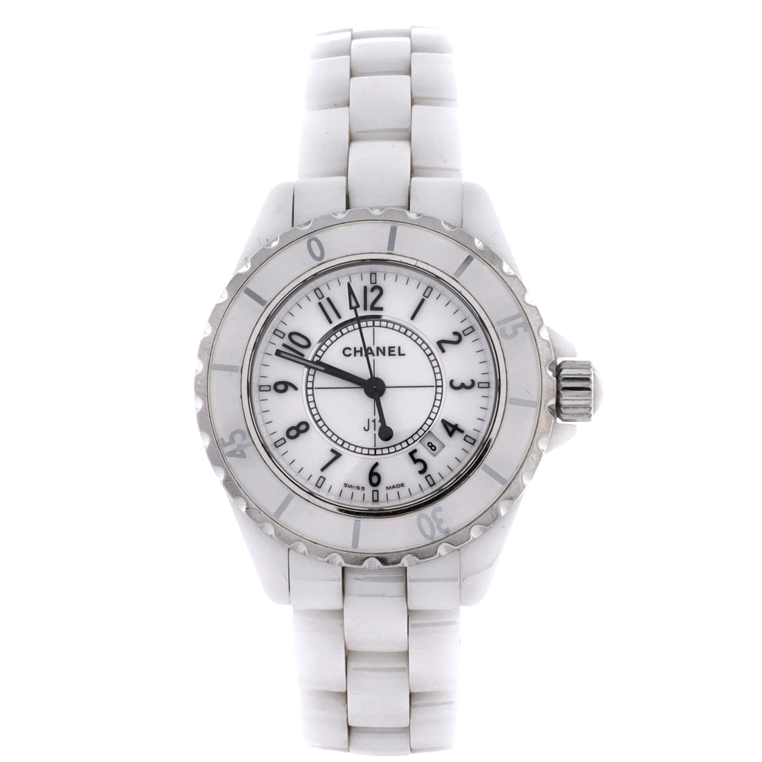 Chanel J12 Quartz Watch Ceramic and Stainless Steel 33: Rendered in polished metal, the Chanel J12 Quartz Watch translates tool-watch heritage into daily-wear polish. Worked in Ceramic and Stainless Steel. On the wrist it carries the kind of presence colle