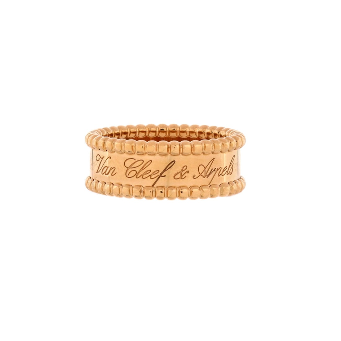 Van Cleef & Arpels Perlee Signature Ring 18K Yellow Gold 8-57: Daily-stack scaled, the Van Cleef & Arpels Perlee Signature Ring brings a precise sense of mass to a daily stack. Worked in 18K Yellow Gold. Its finger-print reads sculptural rather than oversized, wh