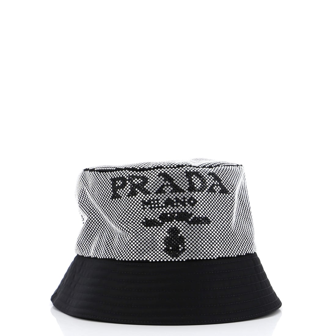 Prada Bucket Hat Crystal Embellished Re-Nylon: Built as a haircomb, the Prada Bucket Hat carries house code from comb to teeth. Worked in Crystal Embellished Re-Nylon. Its scale reads deliberately compact, which is exactly what makes it pair so ea