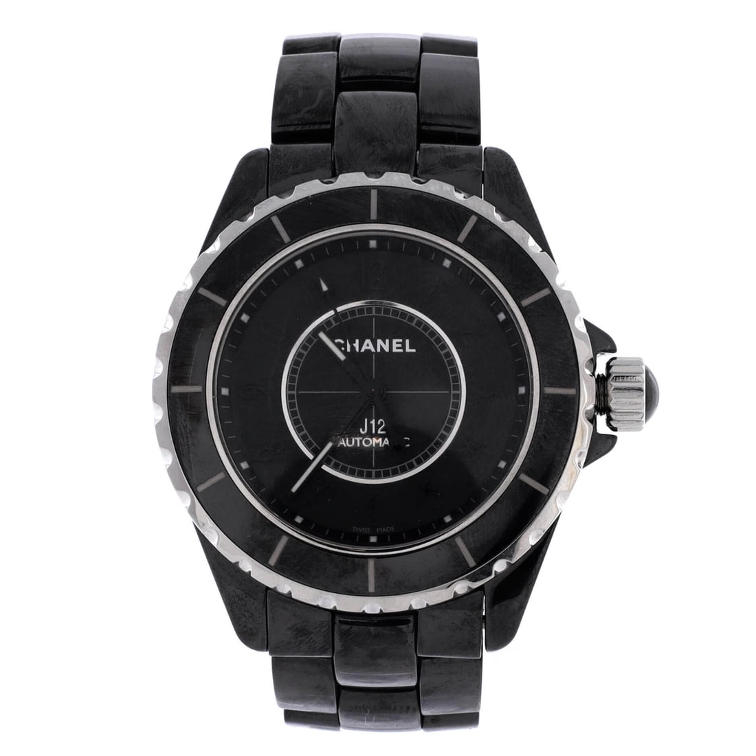 Chanel J12 Automatic Watch Ceramic and Stainless Steel 36: Measurably present, the Chanel J12 Automatic Watch carries the wrist with a measured, considered weight. Worked in Ceramic and Stainless Steel. On the wrist it carries the kind of presence collectors 