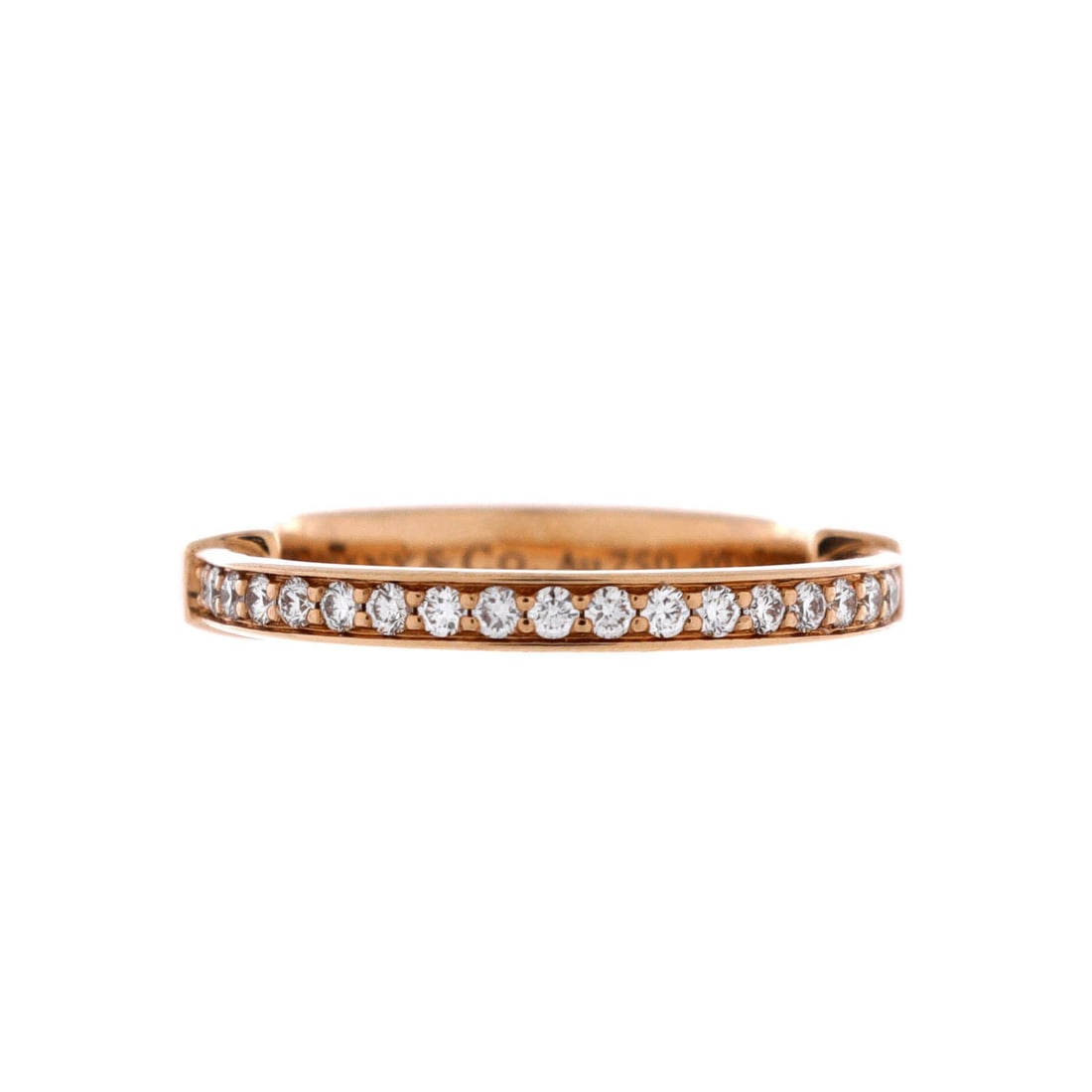 Tiffany & Co. Lock Ring 18K Rose Gold with Diamonds 4.25-48: Carved in rose gold, the Tiffany & Co. Lock Ring reads cleanly from across the room. Worked in 18K Rose Gold with Diamonds. The band width sits in the wearable-stack range, so it pairs naturally with 