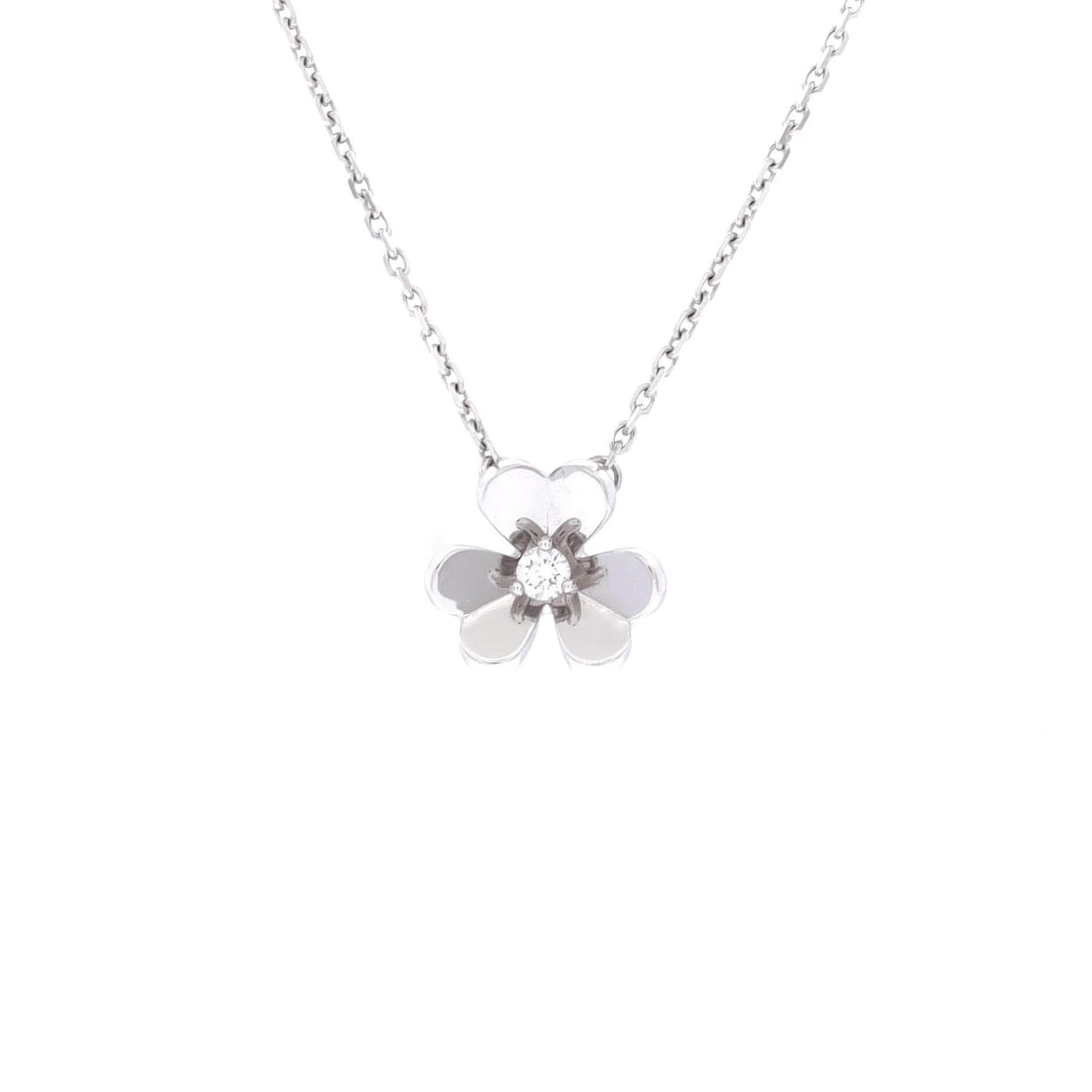 Van Cleef & Arpels Frivole Pendant Necklace 18K White Gold and Diamond Mini: Layered to wear, the Van Cleef & Arpels Frivole Pendant Necklace reads with the kind of clean line that holds attention without raising its voice. Worked in 18K White Gold and Diamond. The drop sits