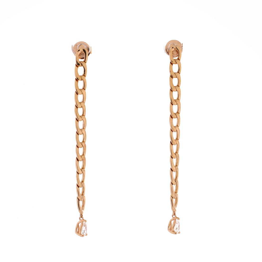 Anita Ko Chain Link Drop Earrings 18K Rose Gold with Diamonds: Hung in rose gold, the Anita Ko Chain Link Drop Earrings threads a discreetly captivating drop. Worked in 18K Rose Gold with Diamonds. Sized at 2.25 by 3.9 inches, the proportion reads as deliberate