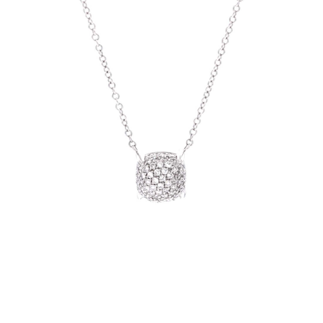 Tiffany & Co. Paloma Picasso Sugar Stacks Pendant Necklace 18K White Gold and Diamonds: Presented in white gold, the Tiffany & Co. Paloma Picasso Sugar Stacks Pendant Necklace pulls focus to the collarbone with composed restraint. Worked in 18K White Gold and Diamonds. Scale-wise it live