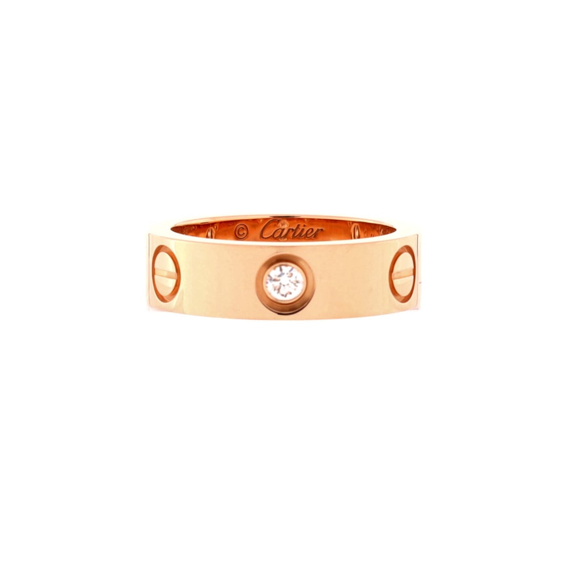 Cartier Love 3 Diamonds Band Ring 18K Rose Gold with Diamonds 5.75-51: Daily-stack scaled, the Cartier Love 3 Diamonds Band Ring reads at finger-length scale with a confident, sculpted profile. Worked in 18K Rose Gold with Diamonds. Its finger-print reads sculptural rath