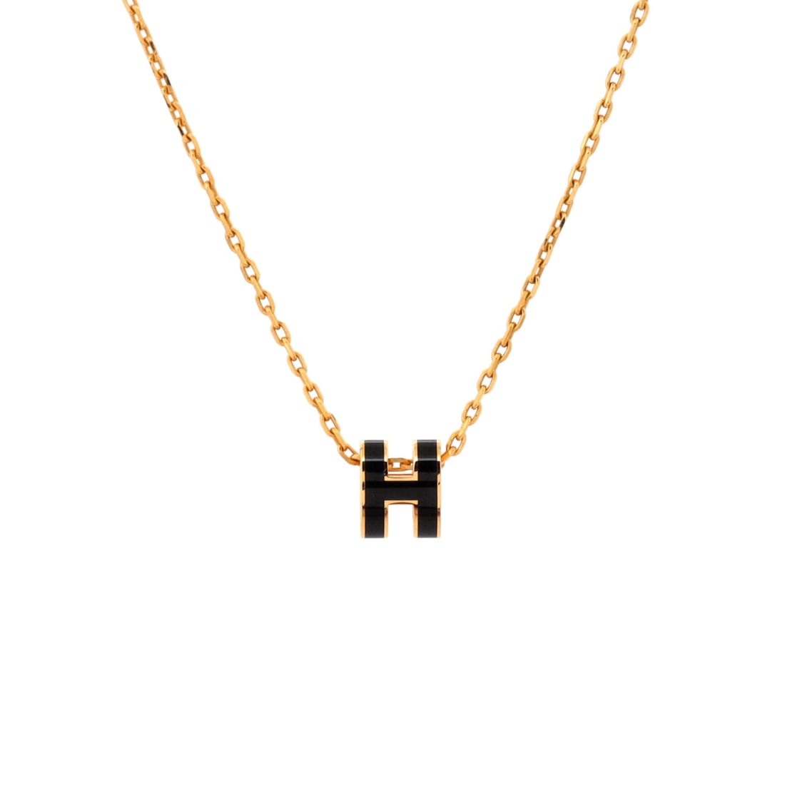 Hermes Pop H Pendant Chain Necklace Metal and Enamel Mini: Worked in polished gold, the Hermes Pop H Pendant Chain Necklace balances proportion with a piece-of-jewelry confidence. Worked in Metal and Enamel. Scale-wise it lives in the sweet spot between every