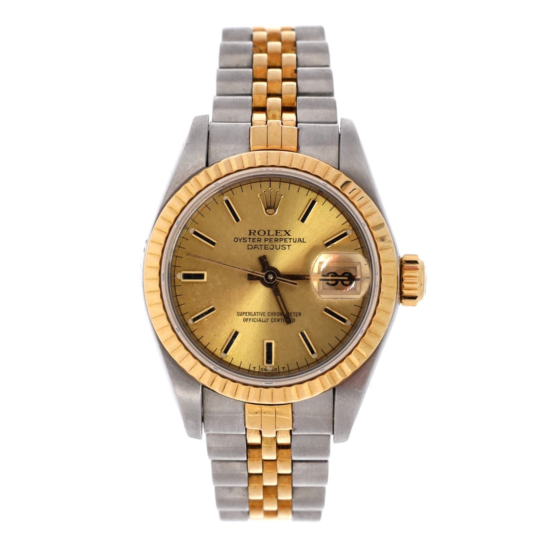 Rolex Oyster Perpetual Datejust Automatic Watch Stainless Steel and Yellow Gold 26: Crisp on the wrist, the Rolex Oyster Perpetual Datejust Automatic Watch balances daily wearability with collector pedigree. Worked in Stainless Steel and Yellow Gold. Its case-to-bracelet ratio is exa