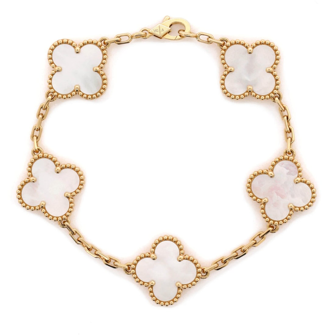 Van Cleef & Arpels Vintage Alhambra 5 Motifs Bracelet 18K Yellow Gold and Mother of Pearl (1 of 4)