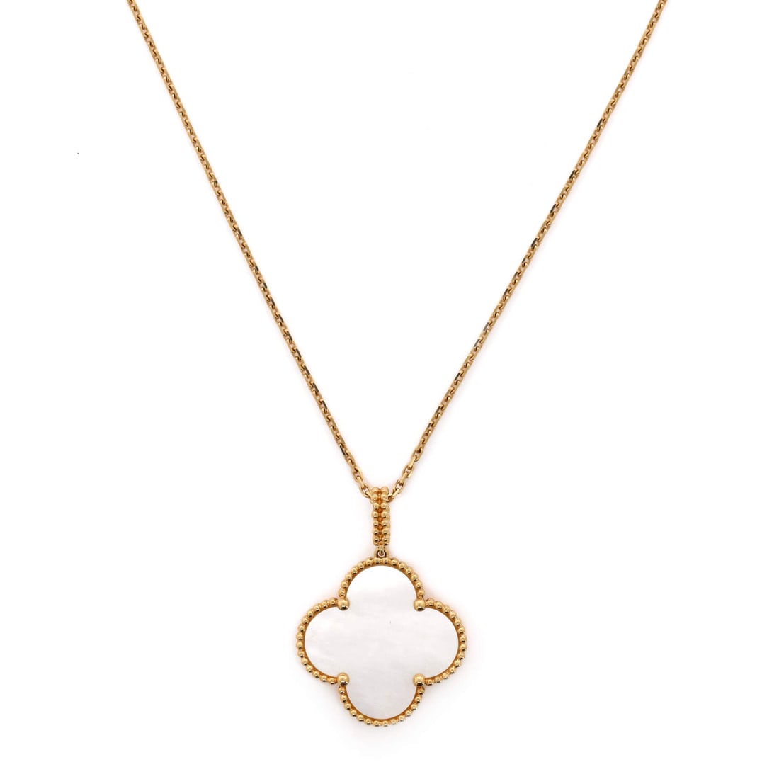 Van Cleef & Arpels Magic Alhambra Long Necklace 18K Yellow Gold and Mother of Pearl: Anchored in poise, the Van Cleef & Arpels Magic Alhambra Long Necklace reads with the kind of clean line that holds attention without raising its voice. Worked in 18K Yellow Gold and Mother of Pearl. 