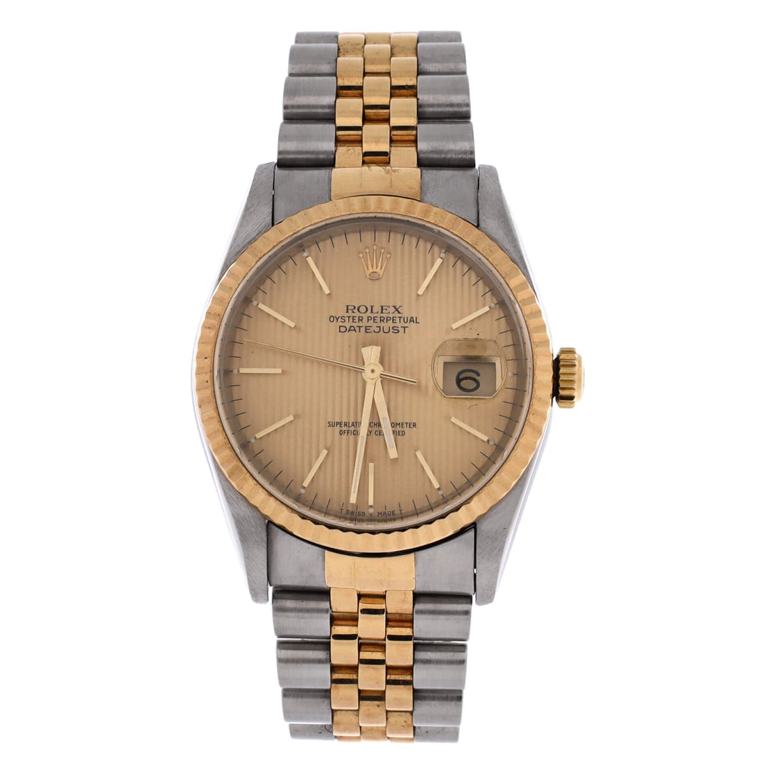 Rolex Oyster Perpetual Datejust Automatic Watch Stainless Steel and Yellow Gold 36: Drawn in polished metal, the Rolex Oyster Perpetual Datejust Automatic Watch rewards a longer look at the dial and a confident glance at the bracelet. Worked in Stainless Steel and Yellow Gold. Its ca
