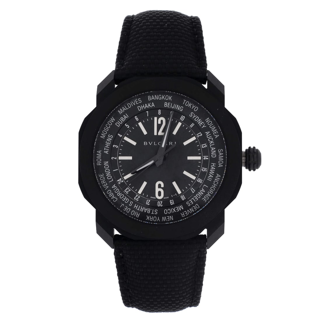 Bvlgari Octo Roma Worldtimer Automatic Watch Stainless Steel and Rubber 41: Sport-watch fluent, the Bvlgari Octo Roma Worldtimer Automatic Watch balances daily wearability with collector pedigree. Worked in Stainless Steel and Rubber. Its case-to-bracelet ratio is exactly wha