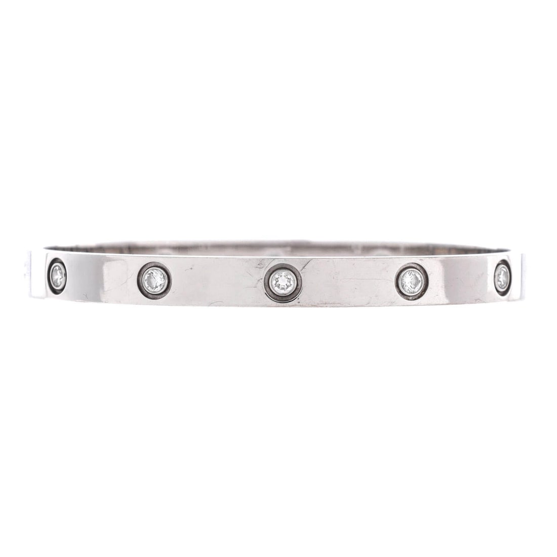 Cartier Love 10 Diamond Bracelet 18K White Gold with Diamonds: Worked in white gold, the Cartier Love 10 Diamond Bracelet reads as a daily-wear classic. Worked in 18K White Gold with Diamonds. The wrist fit is tuned for daily wear, easy to slide on without overpo