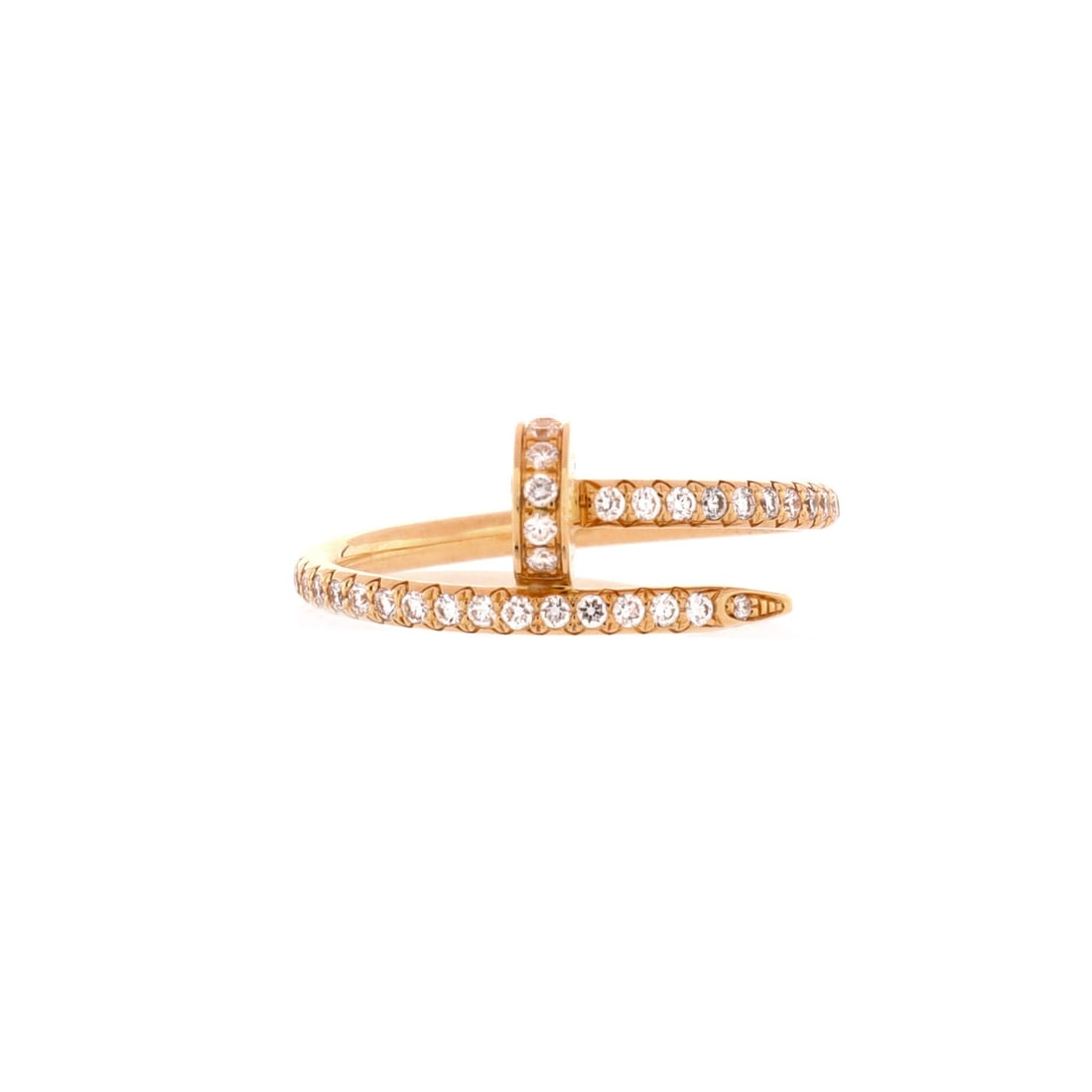 Cartier Juste un Clou Paved Ring 18K Yellow Gold with Diamonds Small: Drawn in yellow gold, the Cartier Juste un Clou Paved Ring reads cleanly from across the room. Worked in 18K Yellow Gold with Diamonds. The band width sits in the wearable-stack range, so it pairs nat