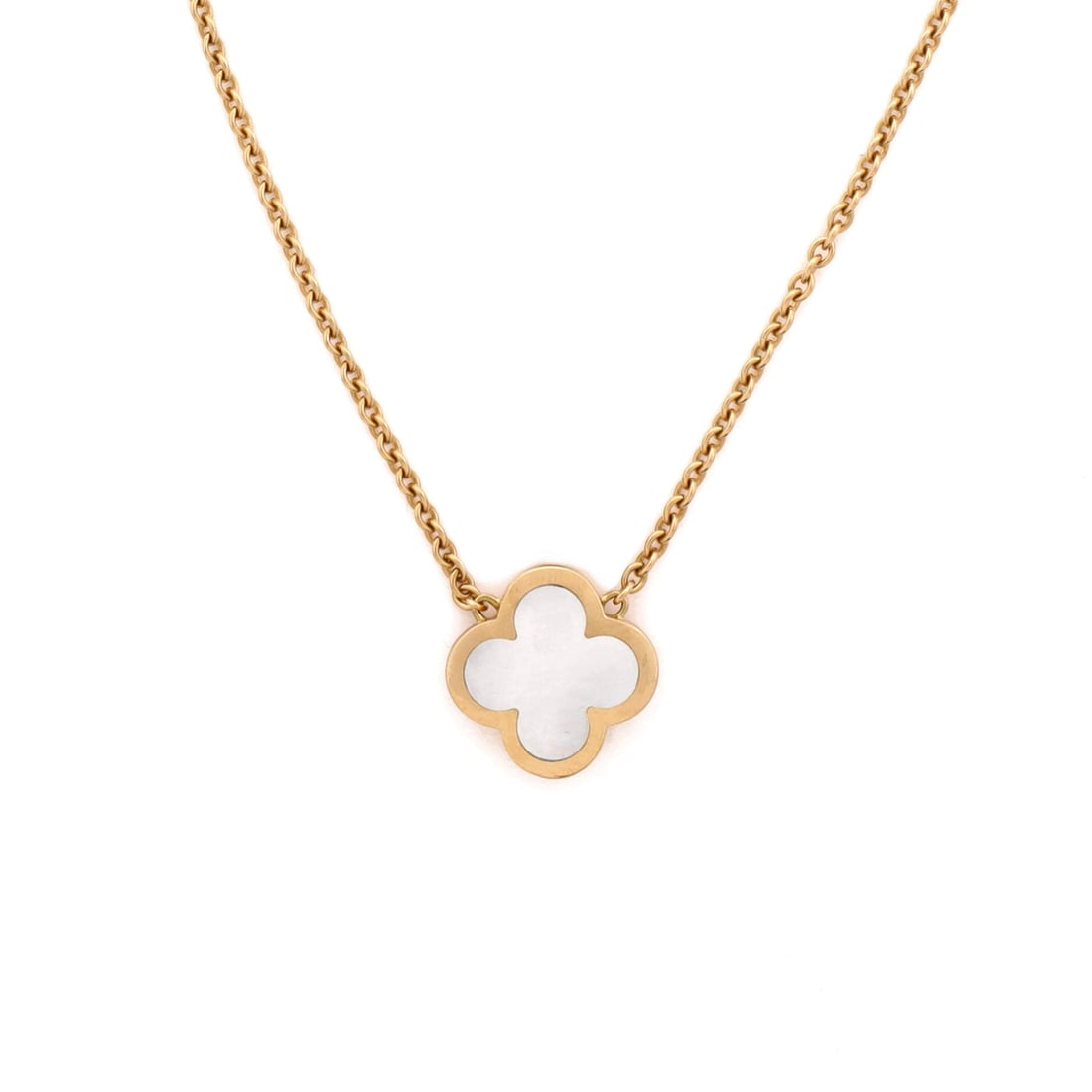 Van Cleef & Arpels Pure Alhambra Pendant Necklace 18K Yellow Gold and Mother of Pearl: Polished cleanly, the Van Cleef & Arpels Pure Alhambra Pendant Necklace positions its centerpiece exactly where the eye lands first. Worked in 18K Yellow Gold and Mother of Pearl. The drop sits exactl