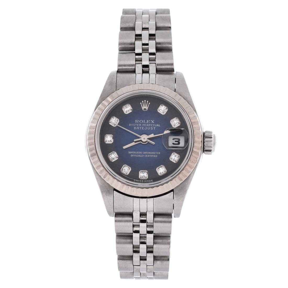 Rolex Oyster Perpetual Datejust Automatic Watch 26: Measurably present, the Rolex Oyster Perpetual Datejust Automatic Watch layers movement, dial, and bracelet into one fluent silhouette. Worked in Stainless Steel and White Gold with Diamond Markers. T