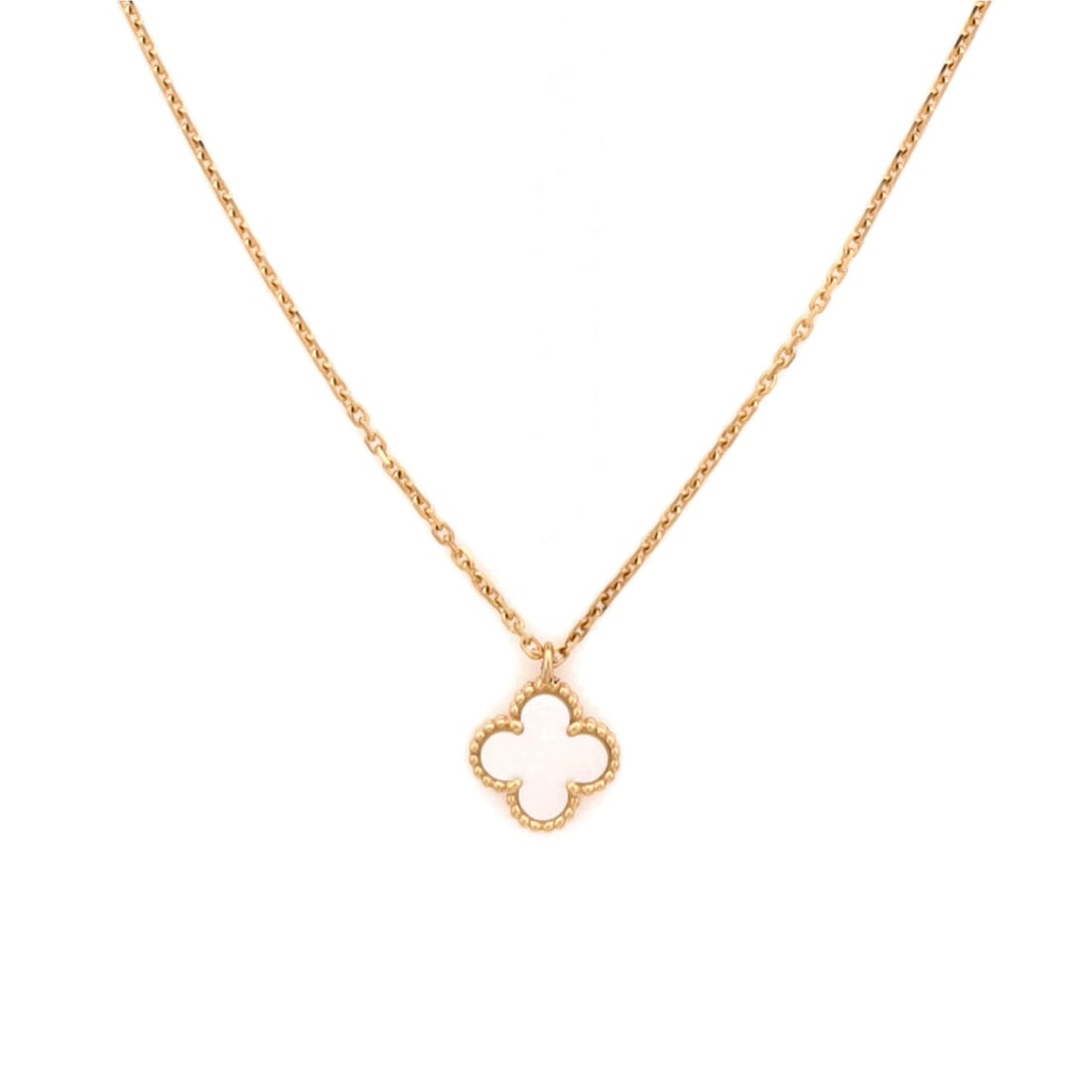 Van Cleef & Arpels Sweet Alhambra Pendant Necklace 18K Yellow Gold and Mother of Pearl: Presented in yellow gold, the Van Cleef & Arpels Sweet Alhambra Pendant Necklace balances proportion with a piece-of-jewelry confidence. Worked in 18K Yellow Gold and Mother of Pearl. Its proportions 