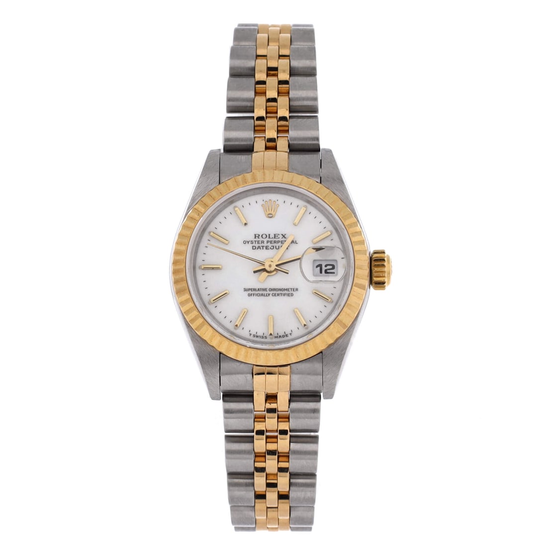 Rolex Oyster Perpetual Datejust Automatic Watch Stainless Steel and Yellow Gold 26: Set in polished metal, the Rolex Oyster Perpetual Datejust Automatic Watch translates tool-watch heritage into daily-wear polish. Worked in Stainless Steel and Yellow Gold. Its case-to-bracelet ratio 