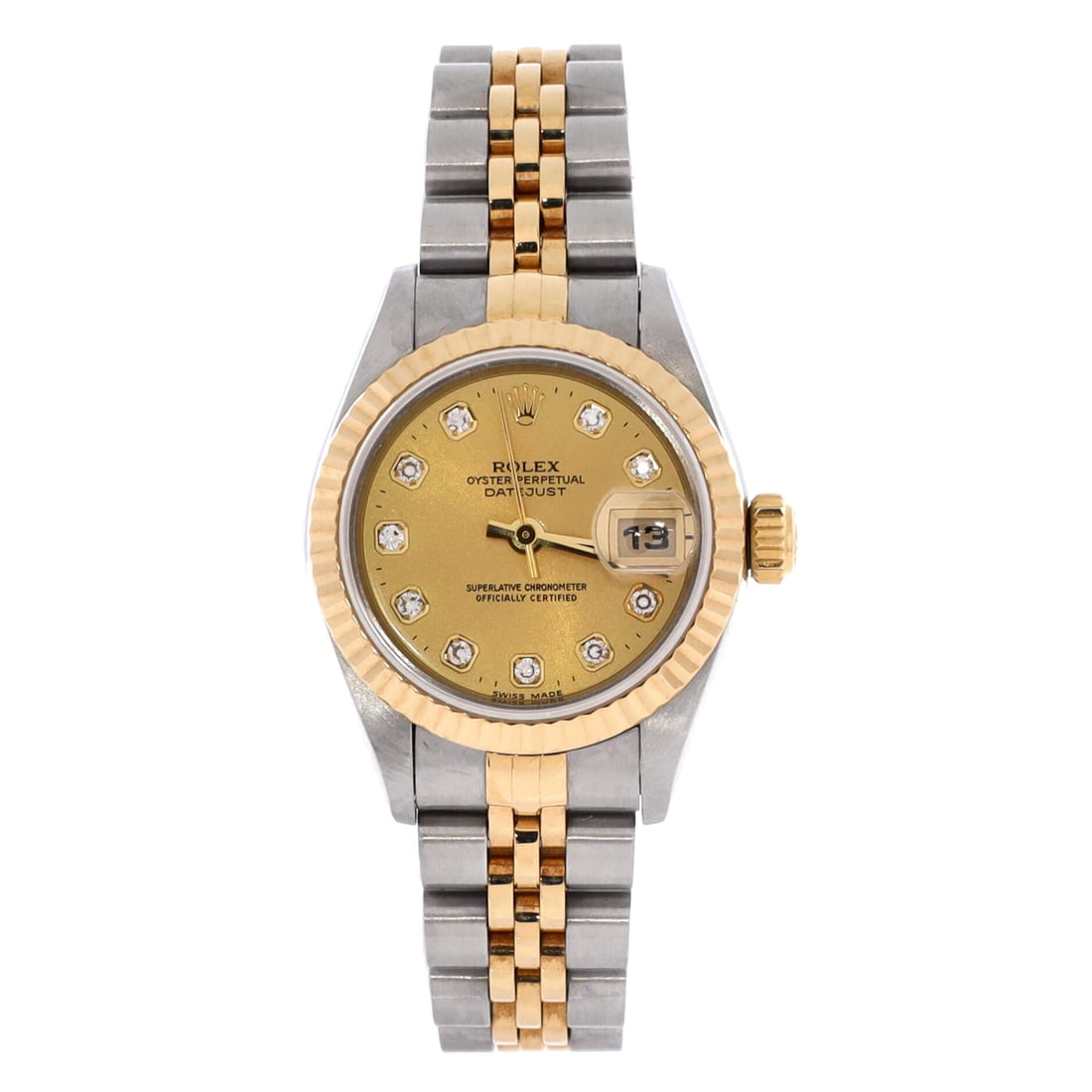 Rolex Oyster Perpetual Datejust Automatic Watch 26: Sport-watch fluent, the Rolex Oyster Perpetual Datejust Automatic Watch reads on the wrist with precise case presence and house-trained legibility. Worked in Stainless Steel and Yellow Gold with Diamo