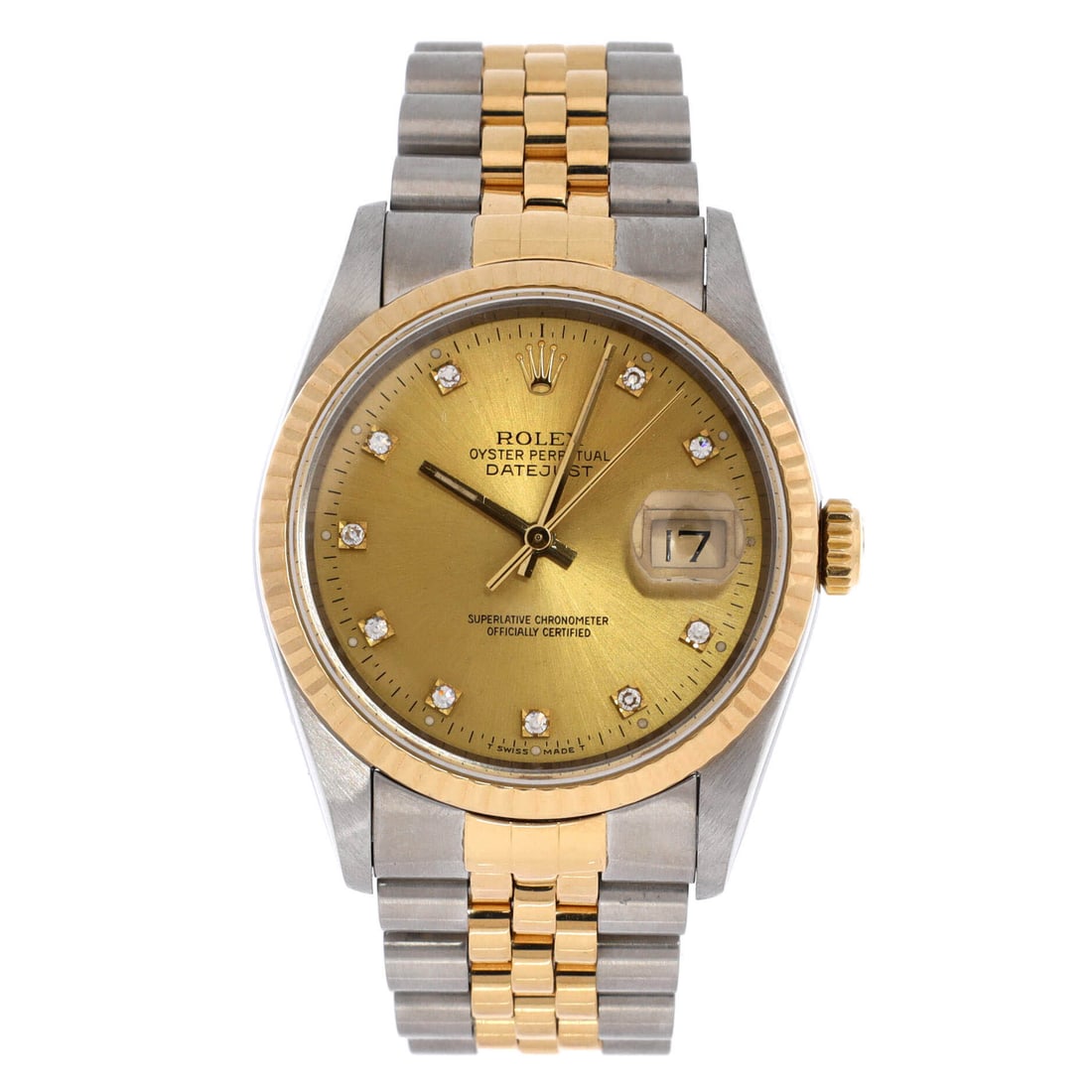 Rolex Oyster Perpetual Datejust Automatic Watch 36: Crisp on the wrist, the Rolex Oyster Perpetual Datejust Automatic Watch reads on the wrist with precise case presence and house-trained legibility. Worked in Stainless Steel and Yellow Gold with Diamo