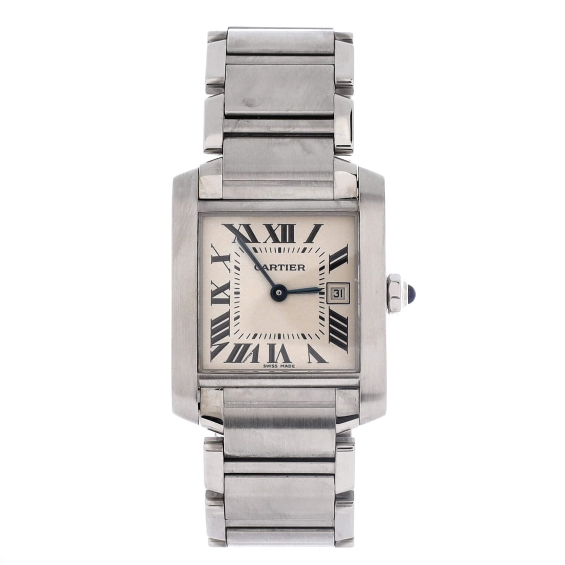 Cartier Tank Francaise Quartz Watch Stainless Steel 25: Rendered in polished metal, the Cartier Tank Francaise Quartz Watch translates tool-watch heritage into daily-wear polish. Worked in Stainless Steel. Its case-to-bracelet ratio is exactly what makes t