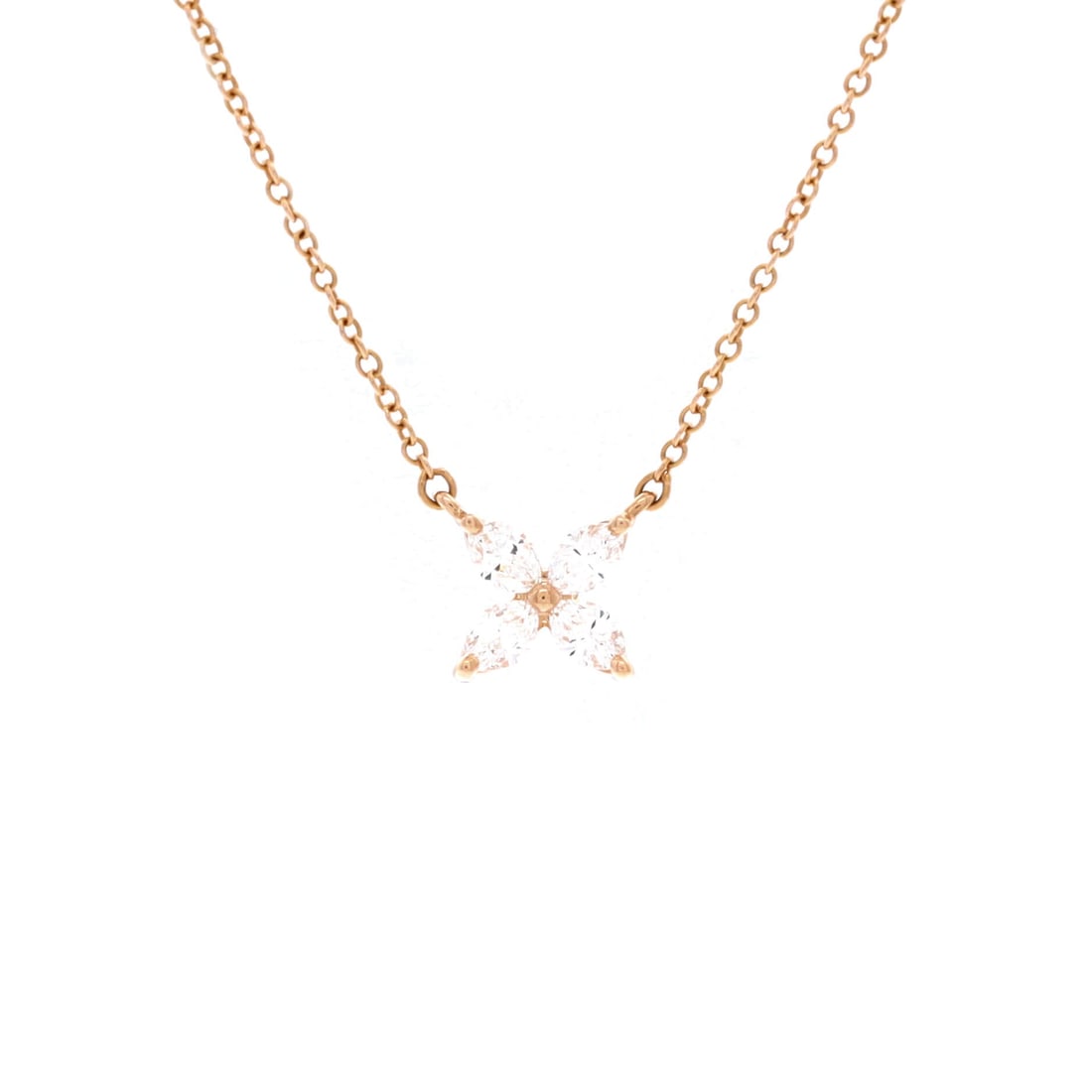 Tiffany & Co. Victoria Pendant Necklace 18K Rose Gold with Diamonds Small: Anchored in poise, the Tiffany & Co. Victoria Pendant Necklace reads as both ornament and quiet emblem. Worked in 18K Rose Gold with Diamonds. The drop sits exactly at the spot a thoughtful piece is m