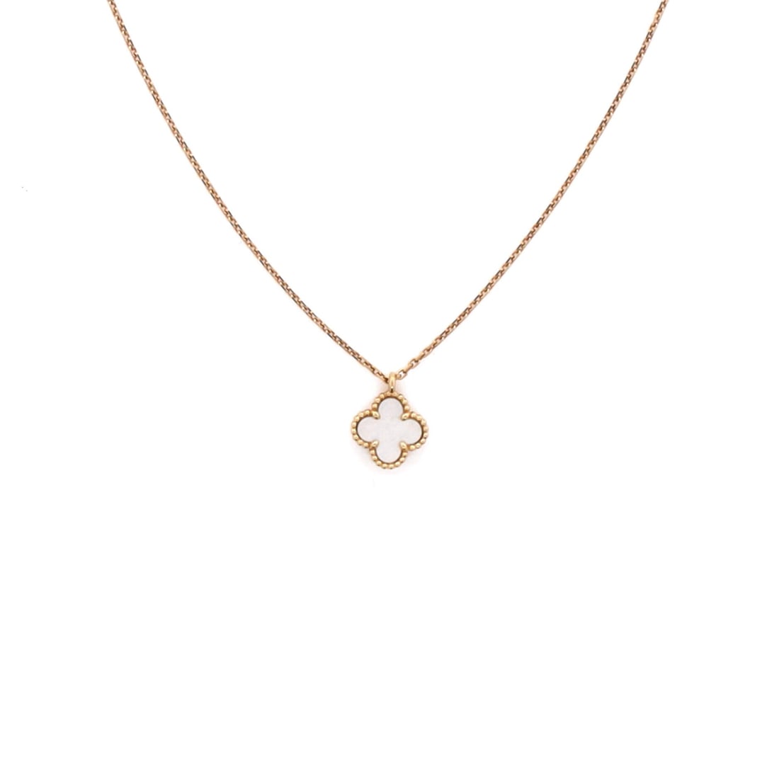 Van Cleef & Arpels Sweet Alhambra Pendant Necklace 18K Yellow Gold and Mother of Pearl: Rendered in yellow gold, the Van Cleef & Arpels Sweet Alhambra Pendant Necklace layers chain and ornament with deliberate restraint. Worked in 18K Yellow Gold and Mother of Pearl. Scale-wise it lives 