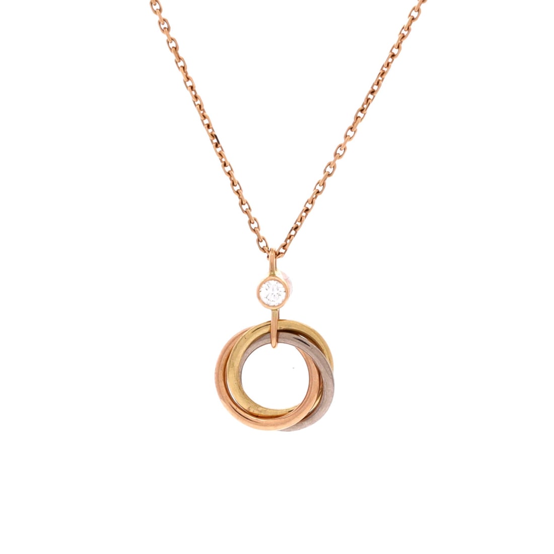 Cartier Trinity Pendant Necklace 18K Tricolor Gold with Diamond: Editorial-calm, the Cartier Trinity Pendant Necklace sits exactly where a thoughtful piece is meant to land. Worked in 18K Tricolor Gold with Diamond. Scale-wise it lives in the sweet spot between eve