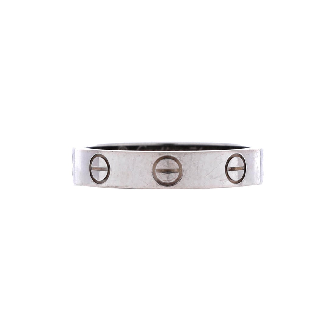 Cartier Love Wedding Band Ring 18K White Gold 9-60: Crisply finished, the Cartier Love Wedding Band Ring reads cleanly from across the room. Worked in 18K White Gold. Mass-wise it lands in the comfortable mid-weight band that wears every day without fa