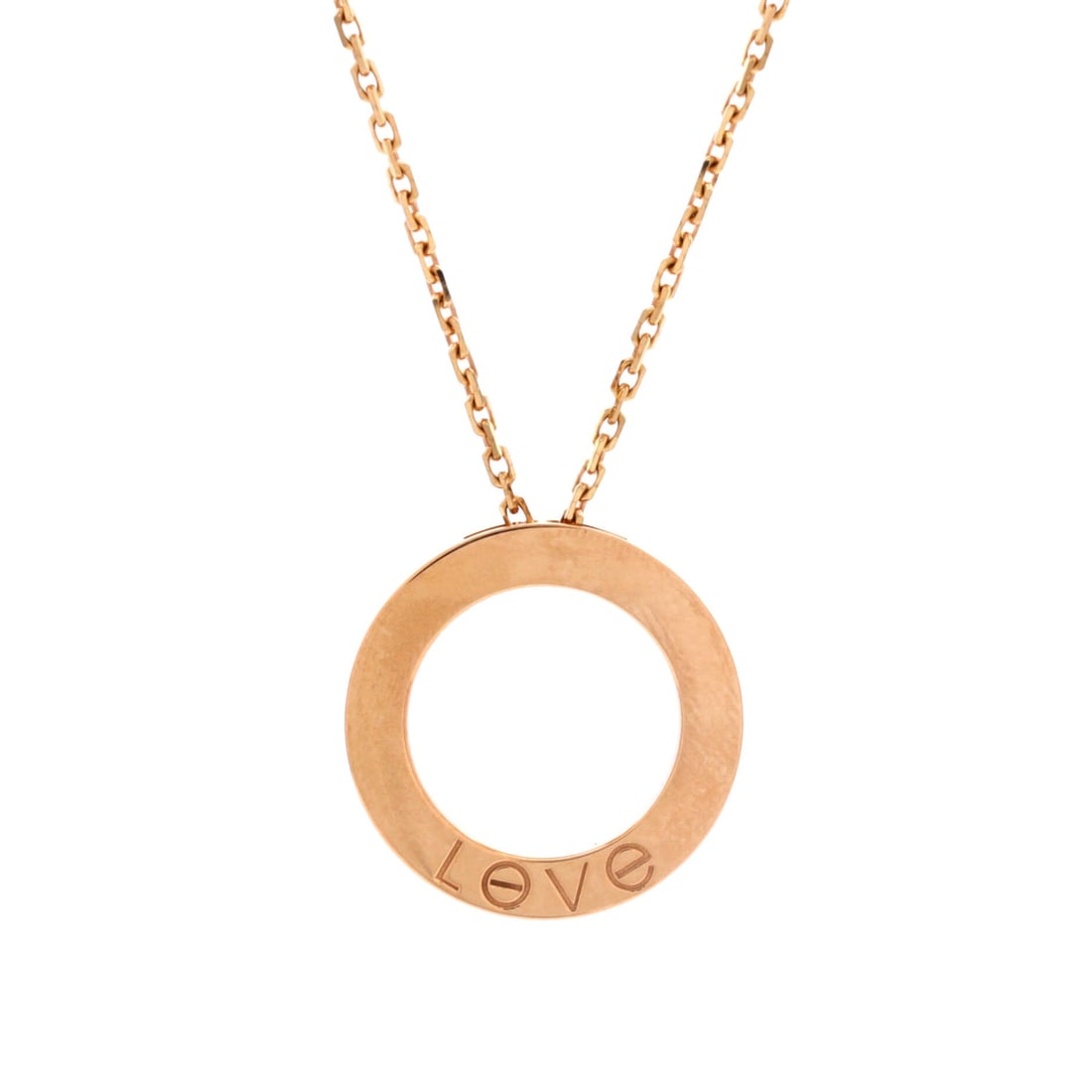 Cartier Love Pendant Necklace 18K Rose Gold: Tuned to wear, the Cartier Love Pendant Necklace reads as both ornament and quiet emblem. Worked in 18K Rose Gold. Scale-wise it lives in the sweet spot between everyday wearability and statement comp