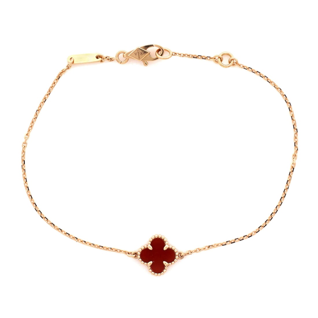 Van Cleef & Arpels Sweet Alhambra Bracelet 18K Rose Gold and Carnelian: Articulation-first, the Van Cleef & Arpels Sweet Alhambra Bracelet carries motion across the wrist while keeping a refined profile. Worked in 18K Rose Gold and Carnelian. The wrist fit is tuned for da