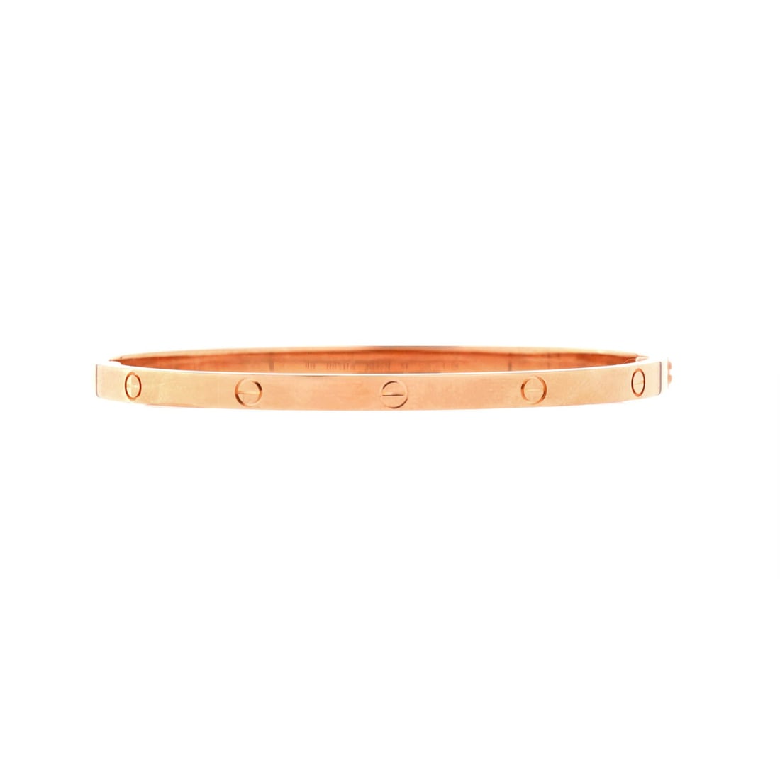 Cartier Love Bracelet 18K Rose Gold Small: Stack-ready, the Cartier Love Bracelet reads as a daily-wear classic. Worked in 18K Rose Gold. The wrist fit is tuned for daily wear, easy to slide on without overpowering an everyday cuff or sleeve. 