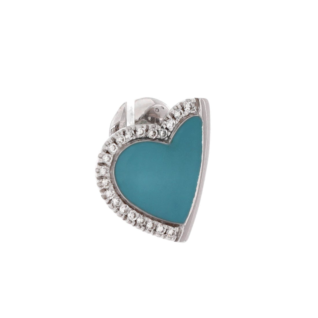 Roberto Coin Heart Stud Earrings 18K White Gold with Enamel and Diamonds: Paired with poise, the Roberto Coin Heart Stud Earrings pairs sculptural calm with house-signature lift. Worked in 18K White Gold with Enamel and Diamonds. Sized at 0.63 by 0.56 inches, the proportion