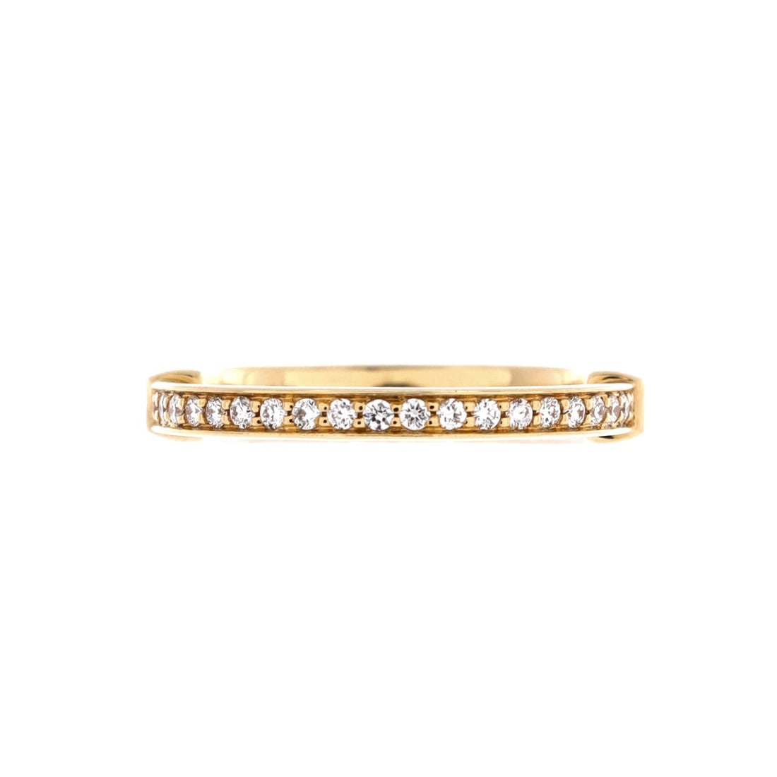 Tiffany & Co. Lock Ring 18K Yellow Gold with Pave Diamonds 5: Drawn in yellow gold, the Tiffany & Co. Lock Ring pairs sculpted weight against a livable band. Worked in 18K Yellow Gold with Pave Diamonds. The band width sits in the wearable-stack range, so it pai