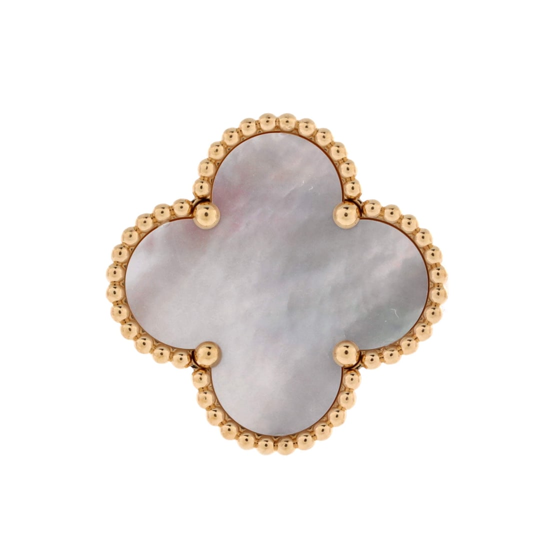 Van Cleef & Arpels Magic Alhambra Ring 18K Yellow Gold with Mother of Pearl 6-52: Drawn in yellow gold, the Van Cleef & Arpels Magic Alhambra Ring pairs sculpted weight against a livable band. Worked in 18K Yellow Gold with Mother of Pearl. The band width sits in the wearable-stack